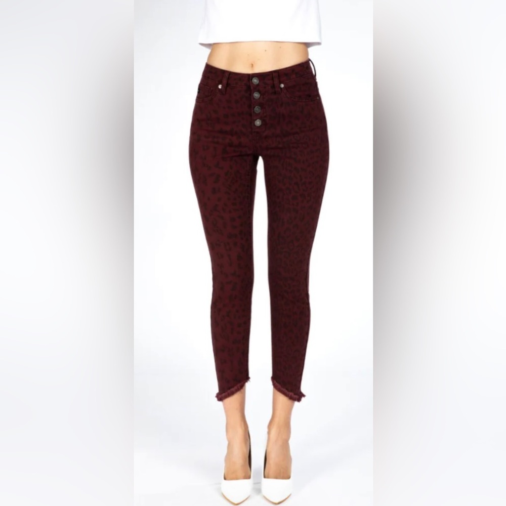 NWT KanCan Animal Print Skinny Jean - Burgundy